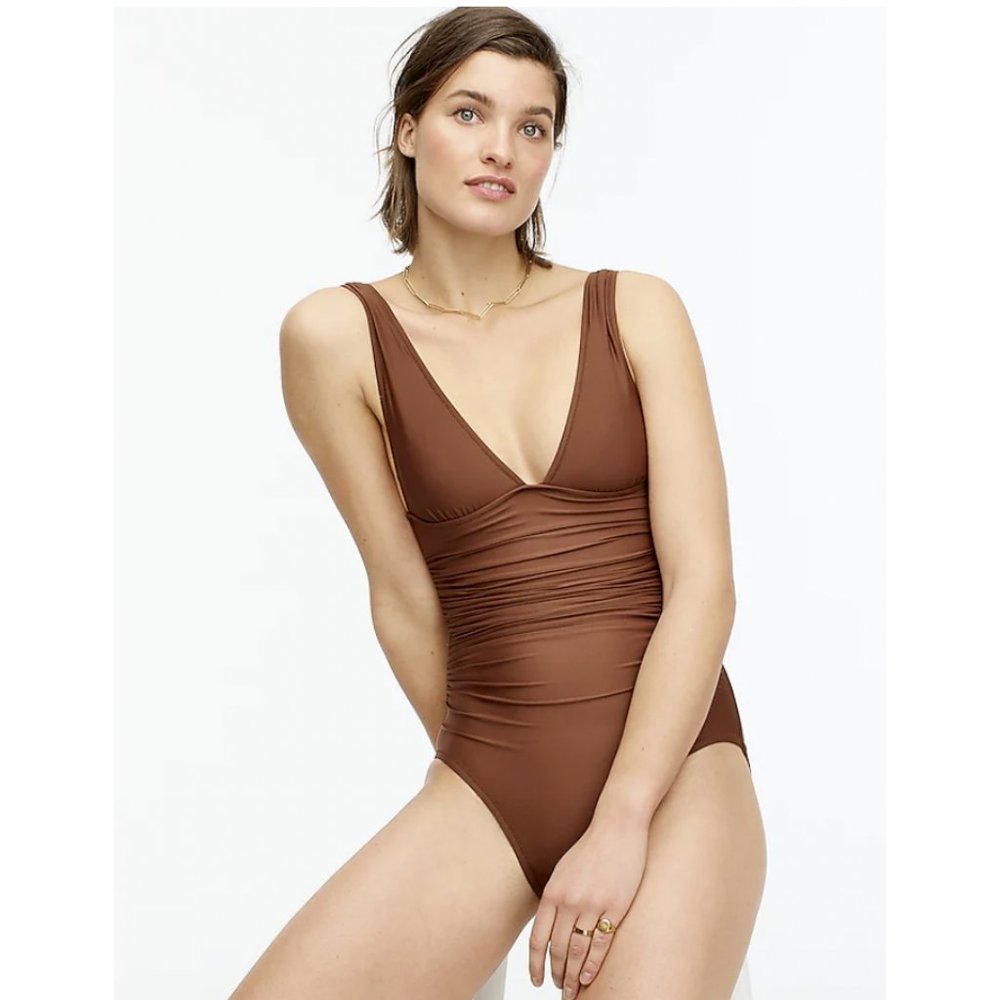 J.Crew $100 Padded Ruched Femme One-Piece Swimsuit Dark Twig Brown Size 20 B6819